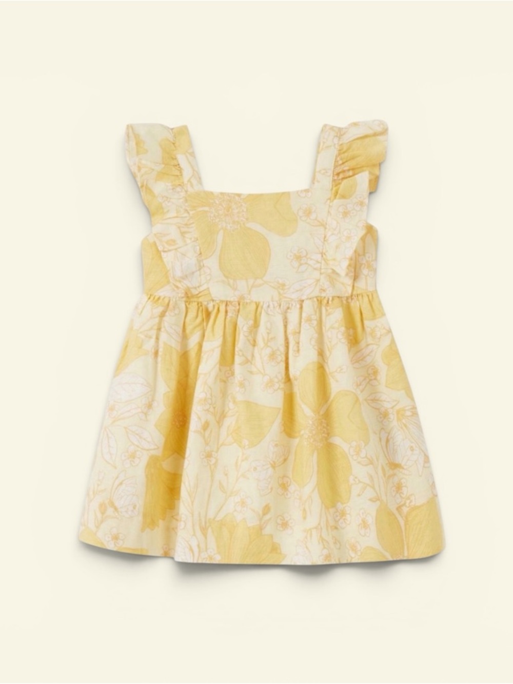 GAP Toddler Soft Pale Yellow Floral Apron Dress, Size 3 Years, MSRP $40
